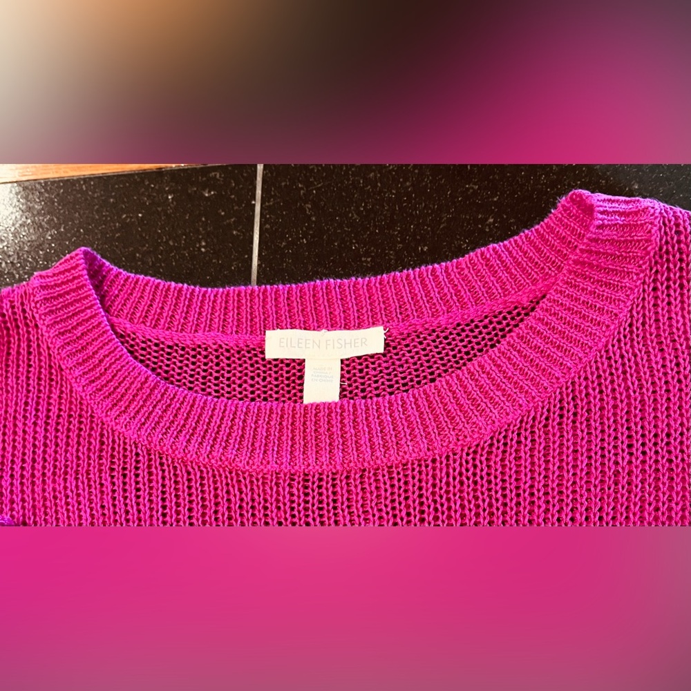 Eileen Fisher 100% Organic Linen Open Knit Sweater-side Slits- -berry- sz .Med - Picture 7 of 16